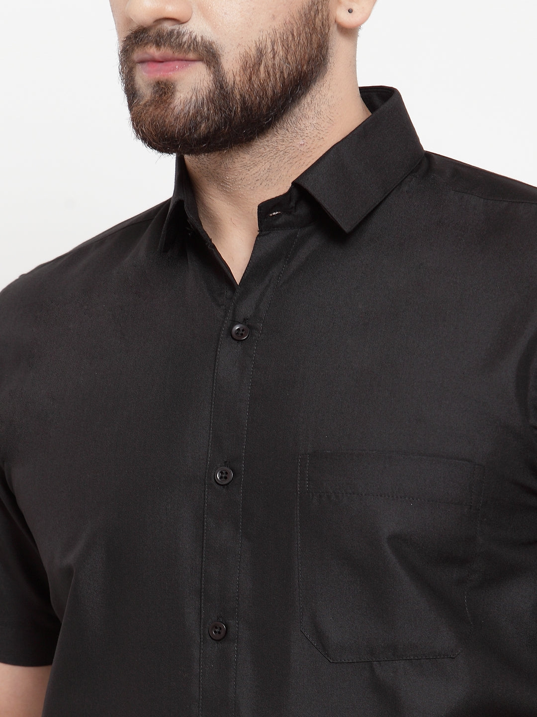 Jainish Black Men's Cotton Half Sleeves Solid Formal Shirts ( SF 754Black ) | Swadesiicart