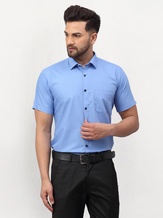 Jainish Blue Men's Cotton Half Sleeves Solid Formal Shirts ( SF 754Light-Blue ) | Swadesiicart
