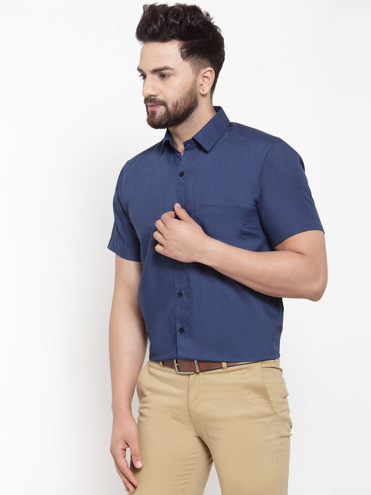 Jainish Blue Men's Cotton Half Sleeves Solid Formal Shirts ( SF 754Peacock ) | Swadesiicart