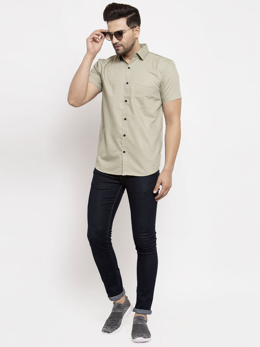 Jainish Green Men's Cotton Half Sleeves Solid Formal Shirts ( SF 754Pista ) | Swadesiicart