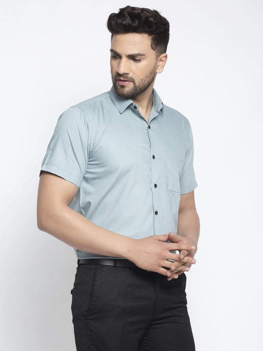 Jainish Green Men's Cotton Half Sleeves Solid Formal Shirts ( SF 754Sea-Green ) | Swadesiicart
