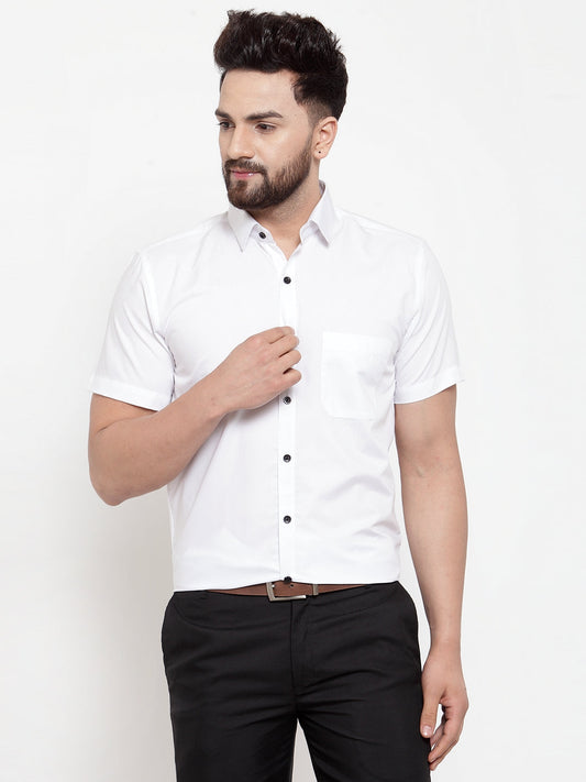 Jainish White Men's Cotton Half Sleeves Solid Formal Shirts ( SF 754White ) | Swadesiicart