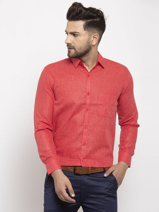 Jainish Red Men's Dobby Solid Formal Shirts ( SF 762Red ) | Swadesiicart