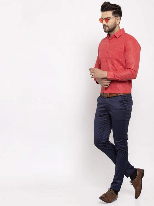 Jainish Red Men's Dobby Solid Formal Shirts ( SF 762Red ) | Swadesiicart
