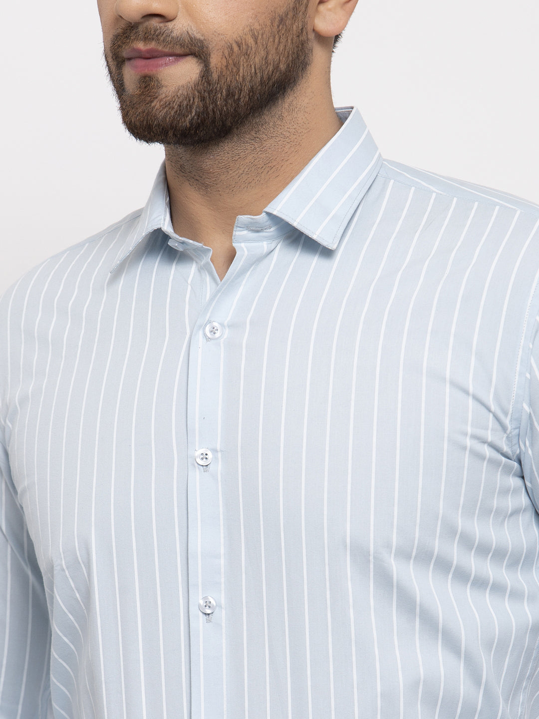 Jainish Blue Men's Cotton Striped Formal Shirt's ( SF 770Sky ) | Swadesiicart