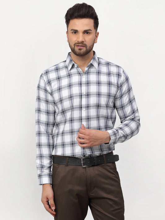 Jainish White Men's Checked Formal Shirts ( SF 779White ) | Swadesiicart