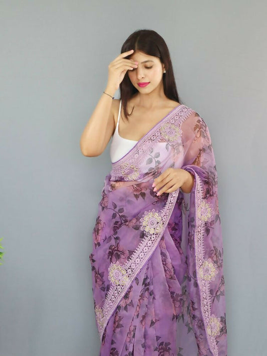 Vamsee Man Mohini Purple Organza Saree - Swadesiicart