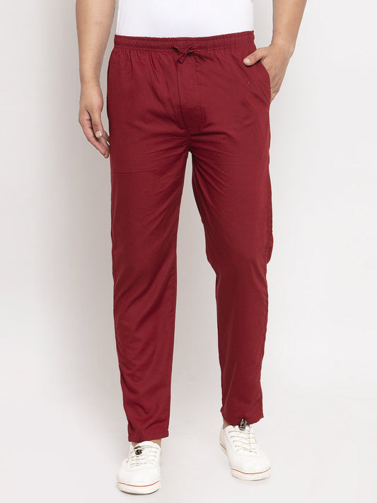 Jainish Men's Maroon Solid Cotton Track Pants ( JOG 011Maroon ) - Swadesiicart