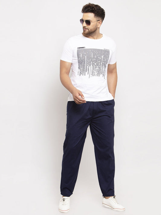 Jainish Men's Navy Blue Solid Cotton Track Pants ( JOG 011Navy ) - Swadesiicart