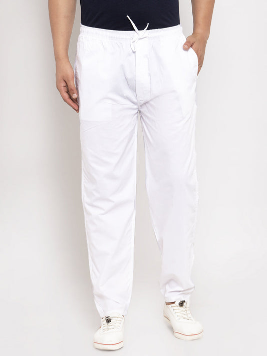 Jainish Men's White Solid Cotton Track Pants ( JOG 011White ) - Swadesiicart