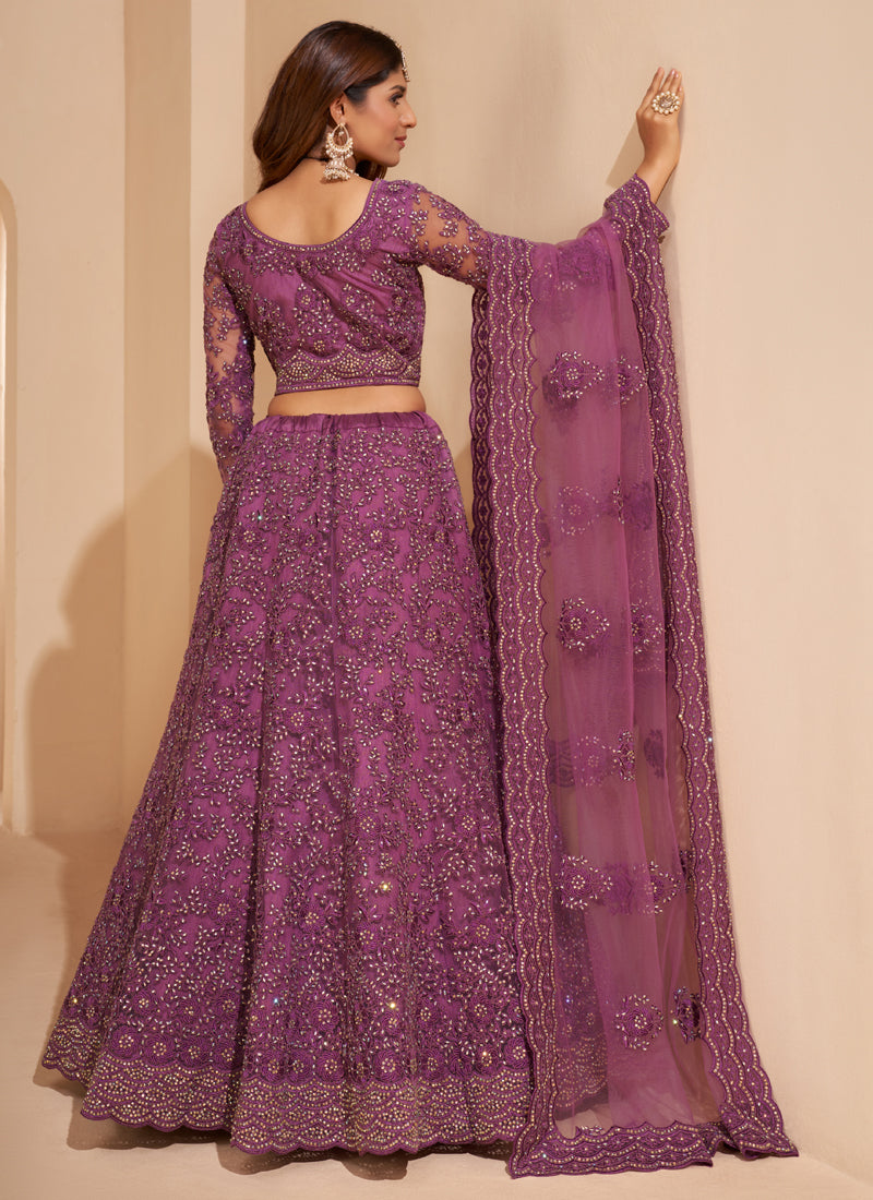 Vegaa Fashion Onion Pink Net Embroidery Designer Lehenga Choli - Swadesiicart