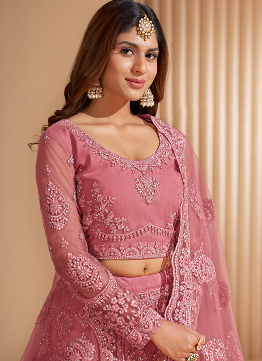 Vegaa Fashion Peach Net Embroidery Designer Lehenga Choli - Swadesiicart