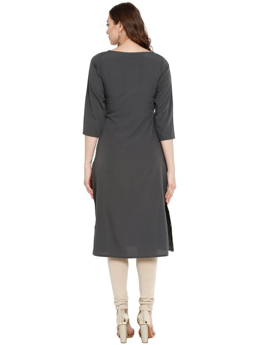 Ahalyaa Women Grey Printed Straight Kurta | Swadesiicart
