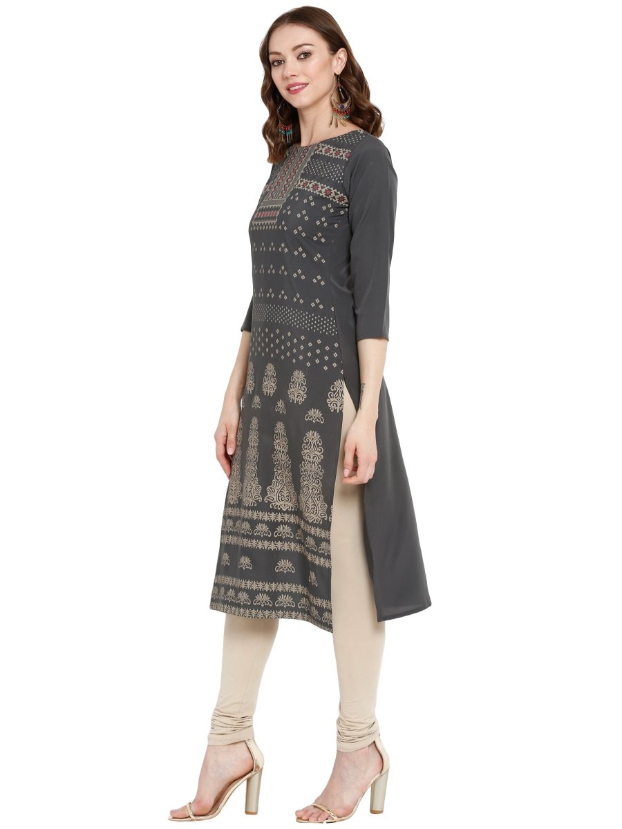 Ahalyaa Women Grey Printed Straight Kurta | Swadesiicart