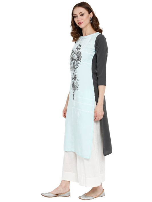 Ahalyaa Women Blue & Black Printed Straight Kurta | Swadesiicart