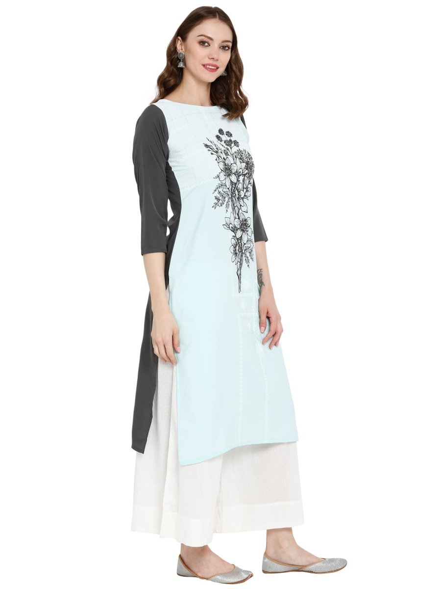 Ahalyaa Women Blue & Black Printed Straight Kurta | Swadesiicart
