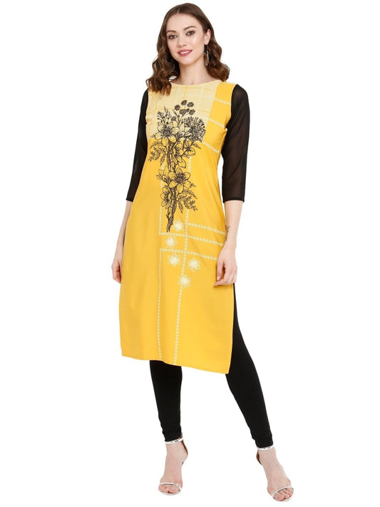 Ahalyaa Women Yellow Printed Straight Kurta | Swadesiicart
