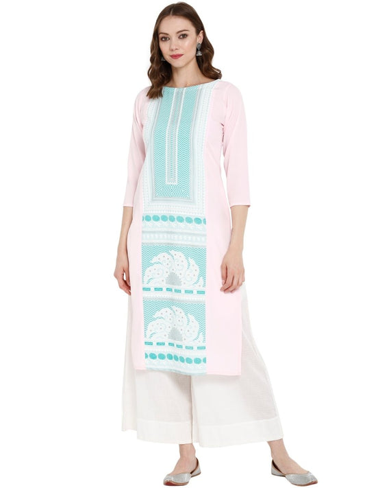 Ahalyaa Women Pink Printed Straight Kurta | Swadesiicart