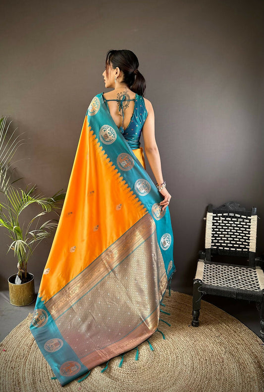 Joban Fashion Teal Butti Banarasi Silk Sarees | Swadesiicart