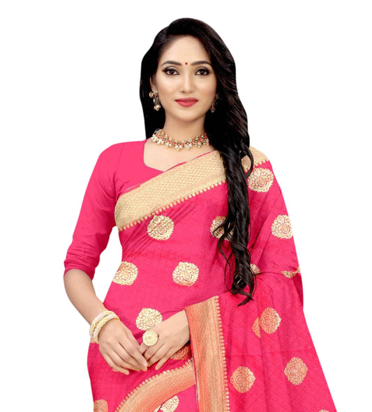 Vamika Pink Weaving Banarasi Jacquard Saree | Swadesiicart