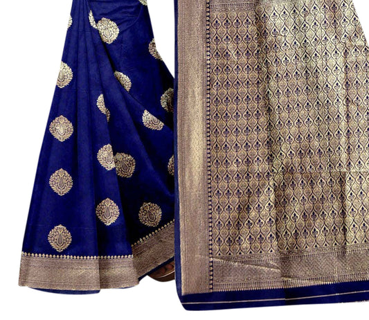 Vamika Blue Weaving Banarasi Jacquard Saree | Swadesiicart