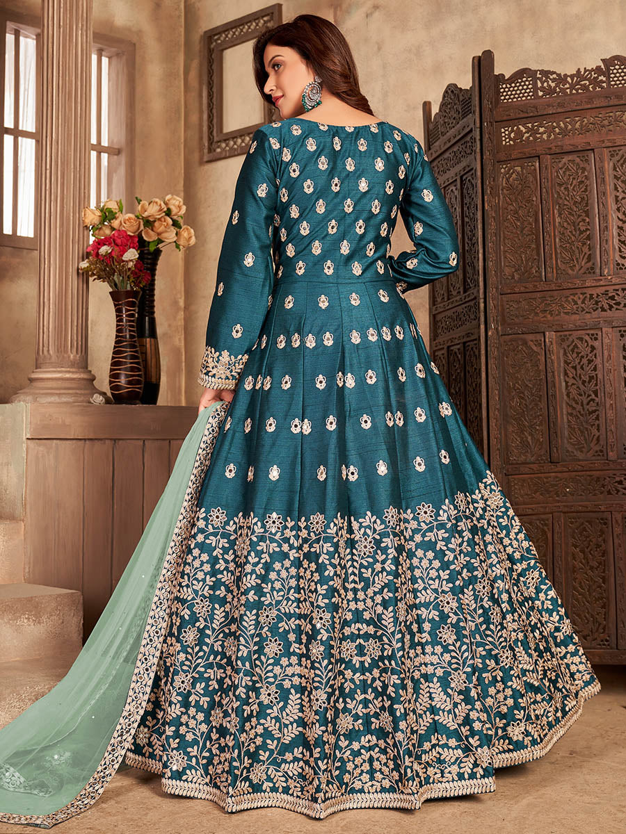 Myra Rama Art silk Embroidered Pant Style Anarkali Suit | Swadesiicart
