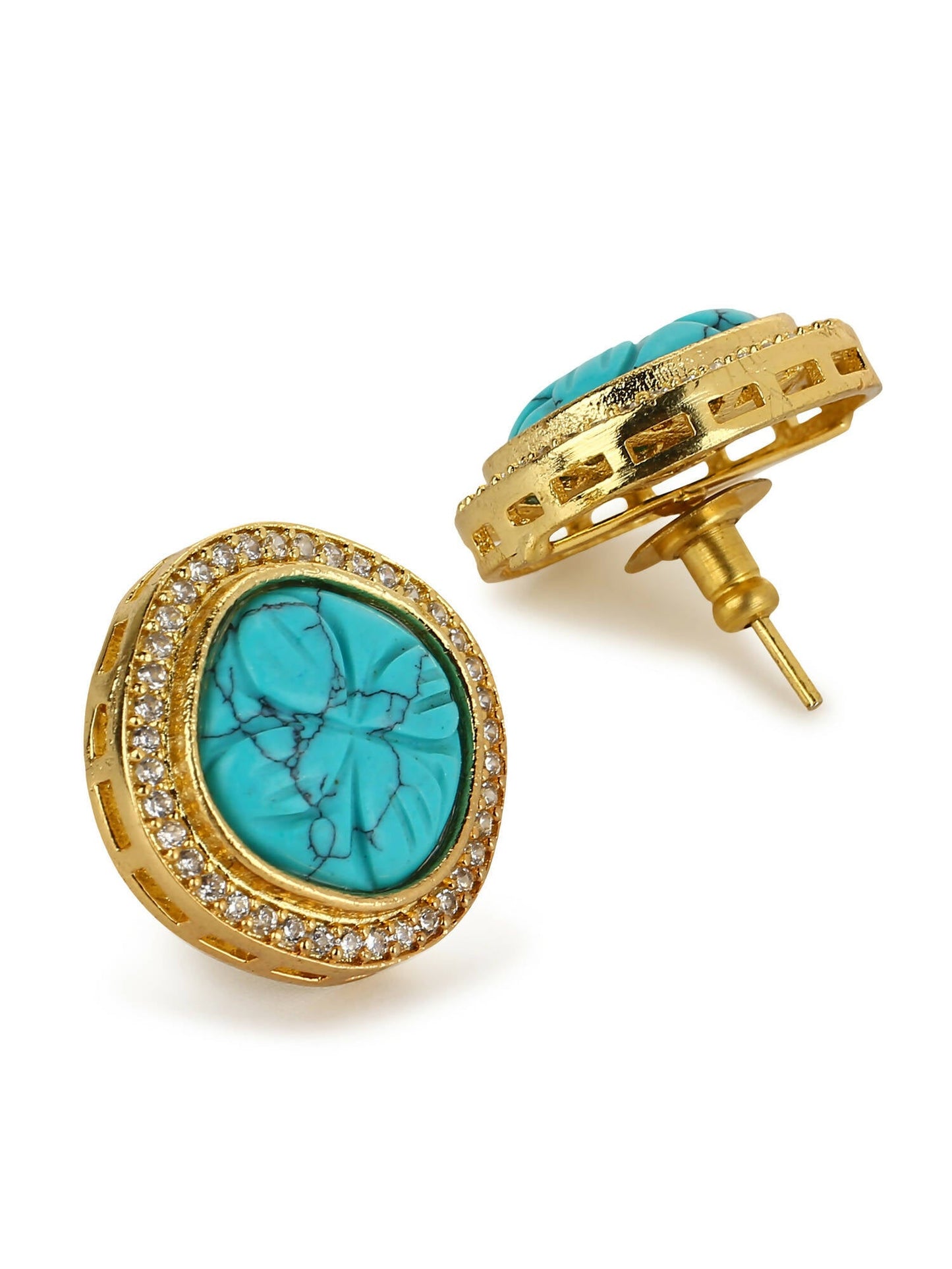 Blue Gold-Polished Handcrafted Studs Earrings - Ruby Raang - Swadesiicart