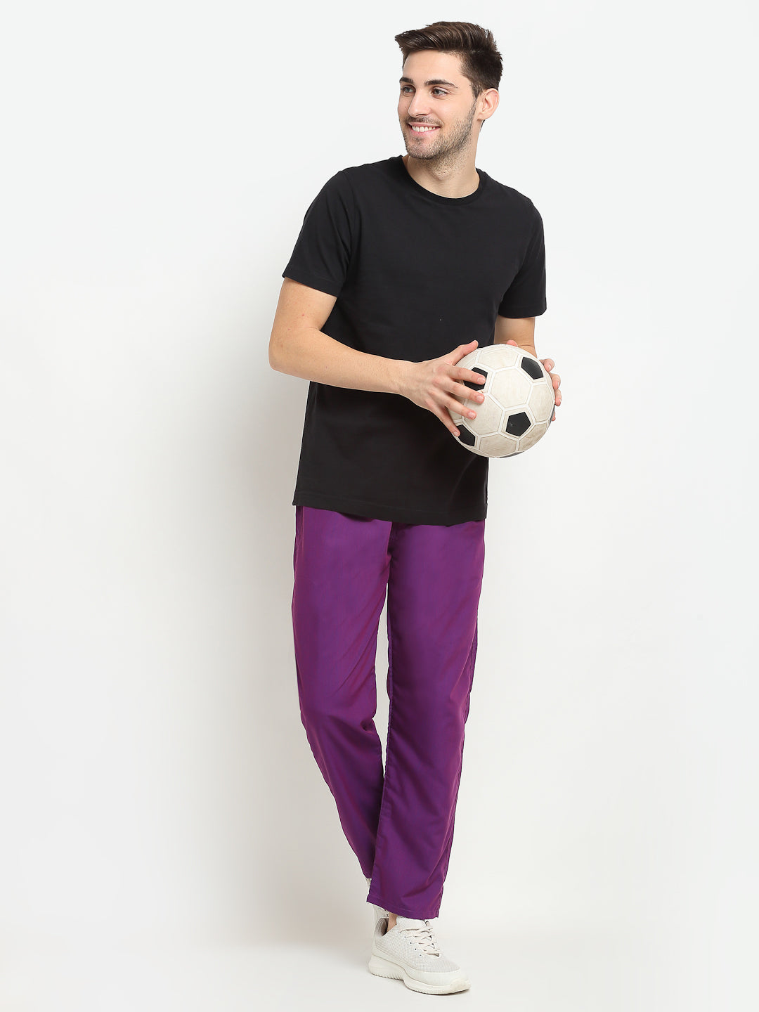 Jainish Men's Solid Cotton Track Pants - Purple - Swadesiicart