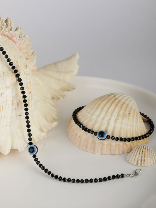 Priyaasi Women Black Beads Silver Plated Traditional Anklets - Distacart