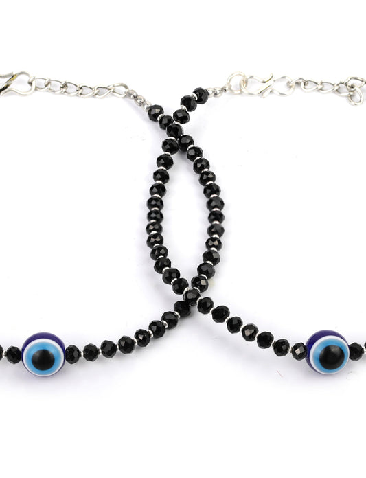 Priyaasi Women Black Beads Silver Plated Traditional Anklets - Limited Time Offer