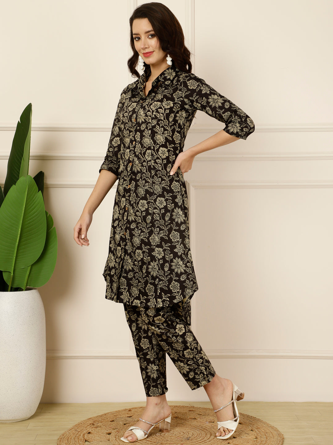 Antaran Black Pure Cotton Printed Co Ord Set - Swadesiicart