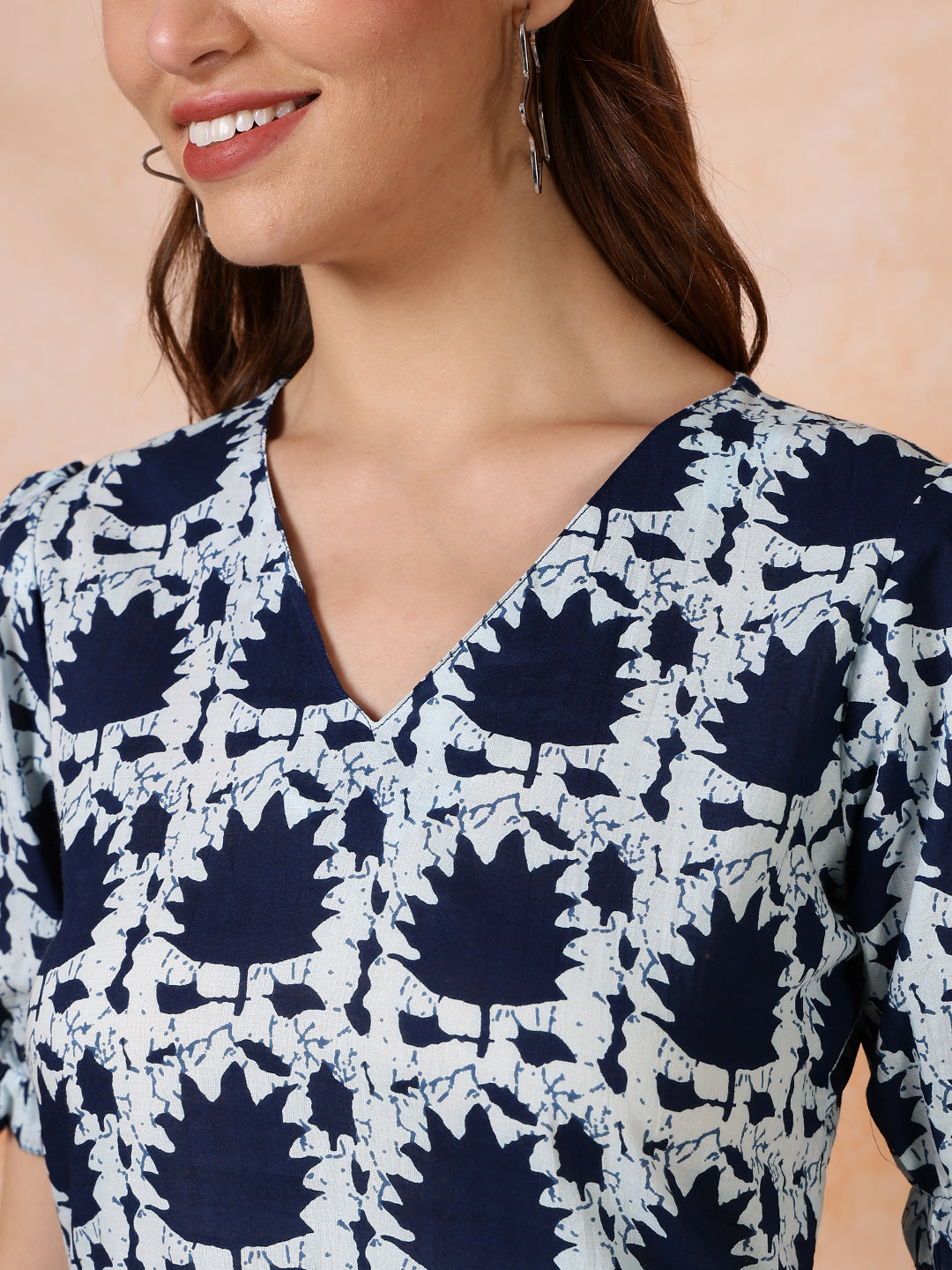 Antaran Blue Pure Cotton Printed Tunic - Swadesiicart