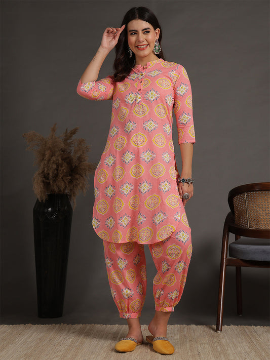 Antaran Peach Pure Cotton Printed Co Ord Set