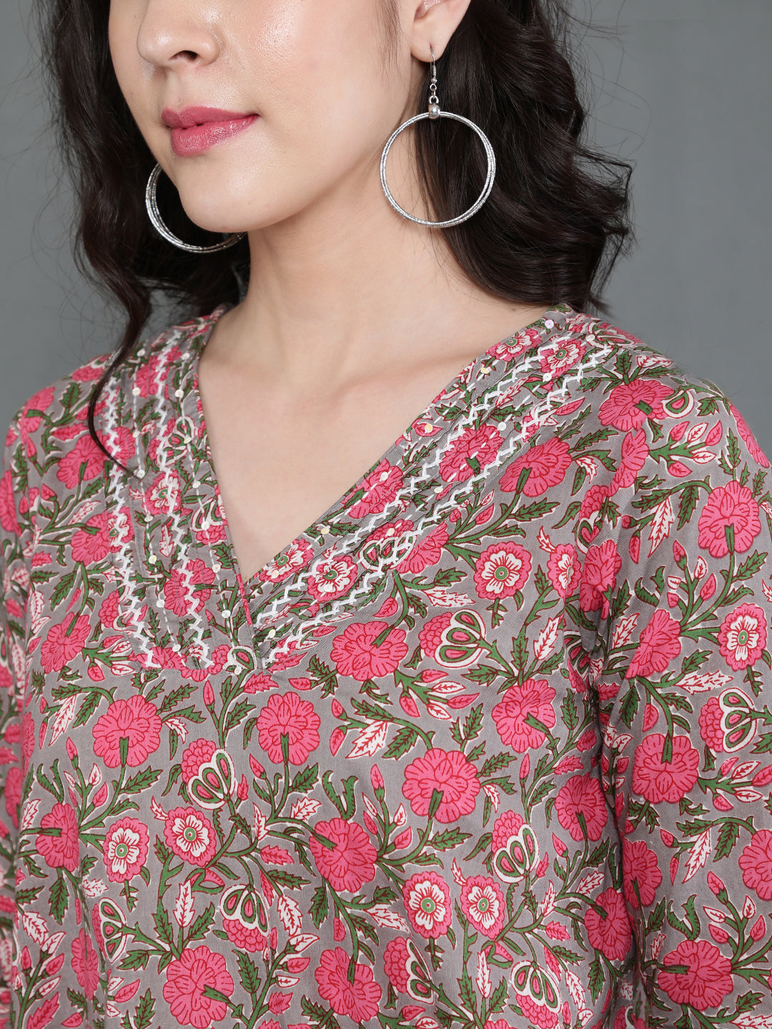 Antaran Grey Pure Cotton Embroidered Top - Swadesiicart