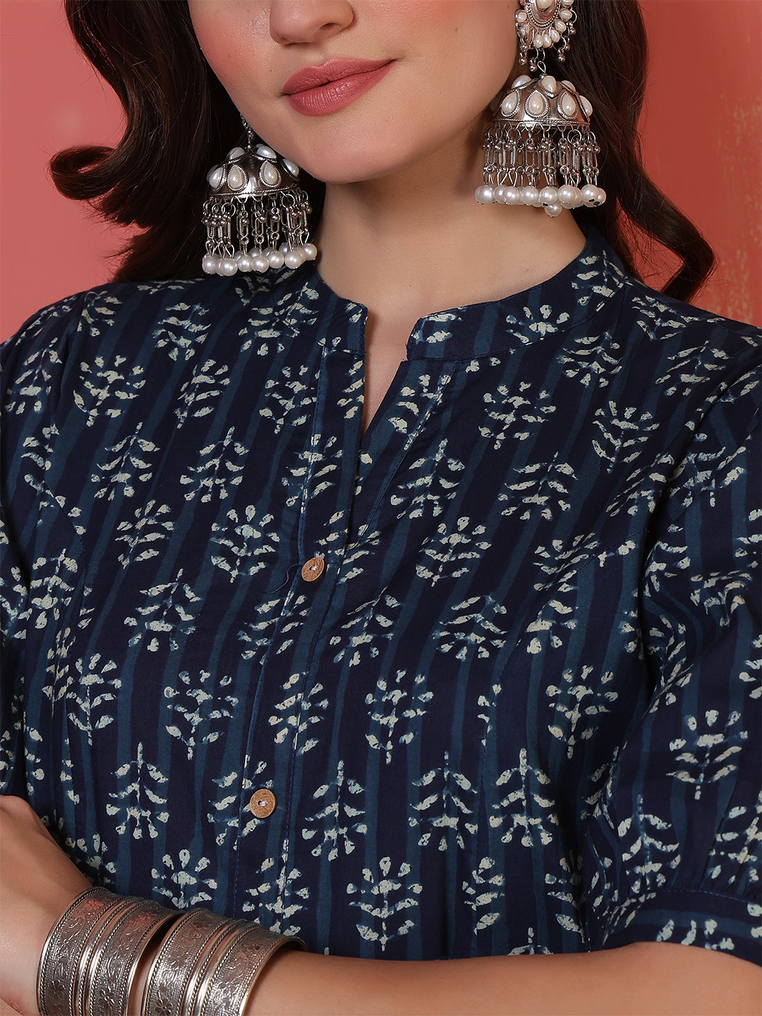 Antaran Blue Pure Cotton Front Buttoned Indigo Printed Kurta - Swadesiicart