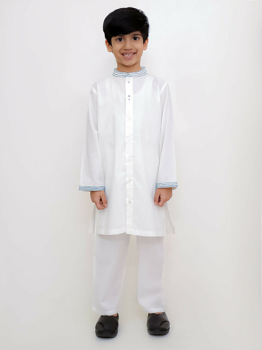 Lil Drama Shor-Gul White Kurta Pyjama Set For Boys | Swadesiicart