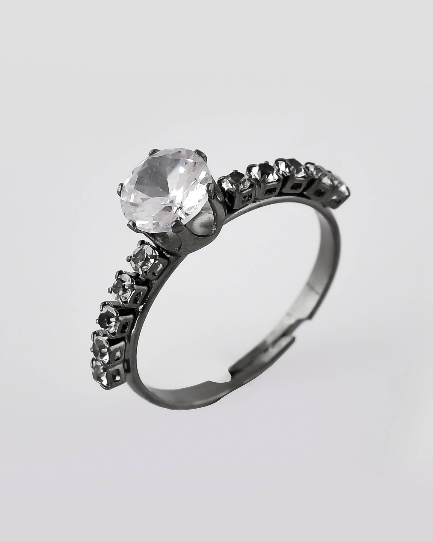 VOJ white CZ-detail Stainless Steel Cubic Zirconia Rhodium Plated Adjustable Finger Ring | Swadesiicart