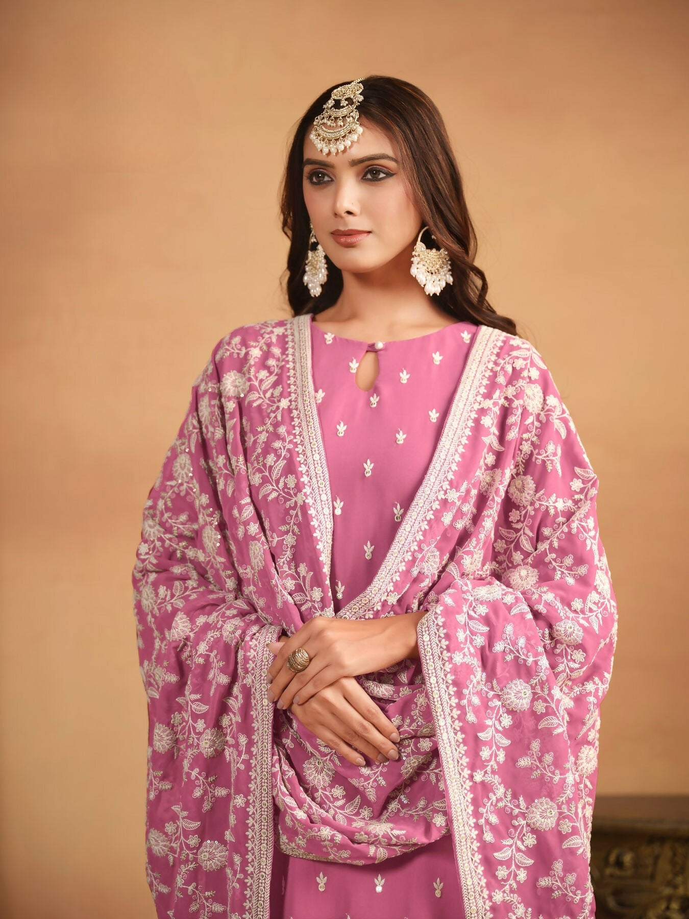 Anaita Pink Embroidered Faux Georgette Salwar Suit
