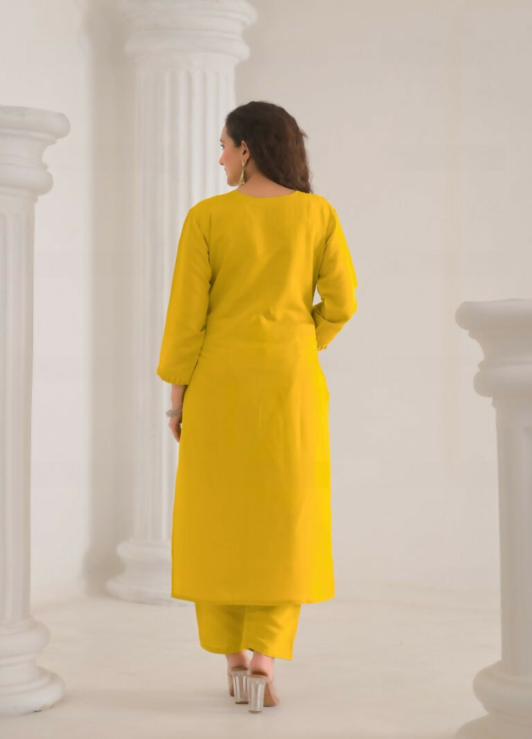Ethnic Festive Wear Viscose Chanderi Yellow Stitched Suit With Dupatta - Tanisha | Swadesiicart