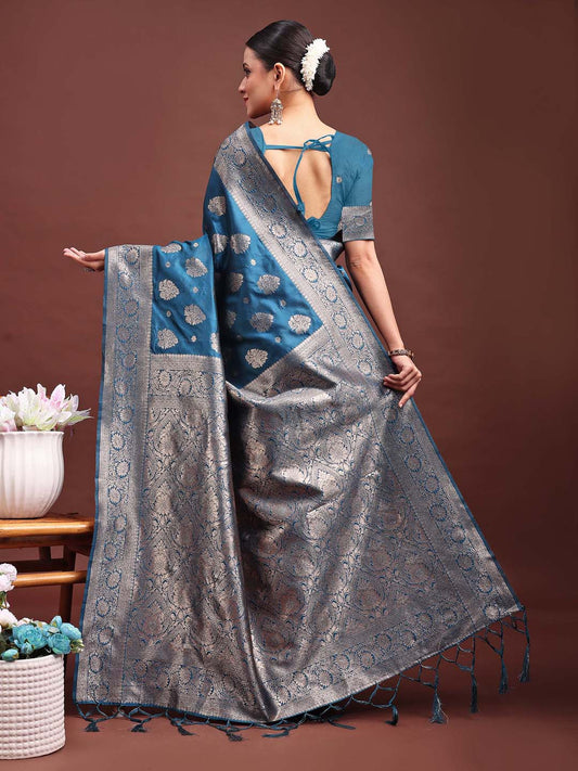 Astita Royal Blue Banarasi Silk Saree with Zari Weaving - A Timeless Tale of Elegance | Swadesiicart