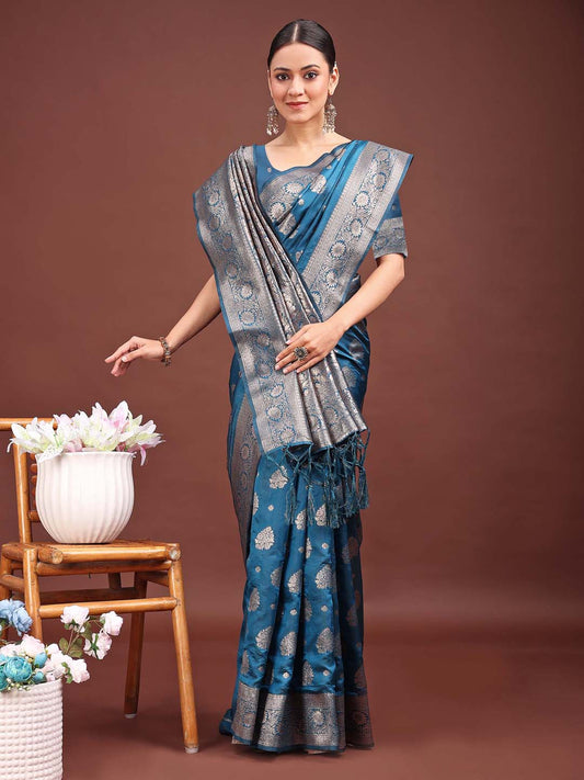 Astita Royal Blue Banarasi Silk Saree with Zari Weaving - A Timeless Tale of Elegance | Swadesiicart