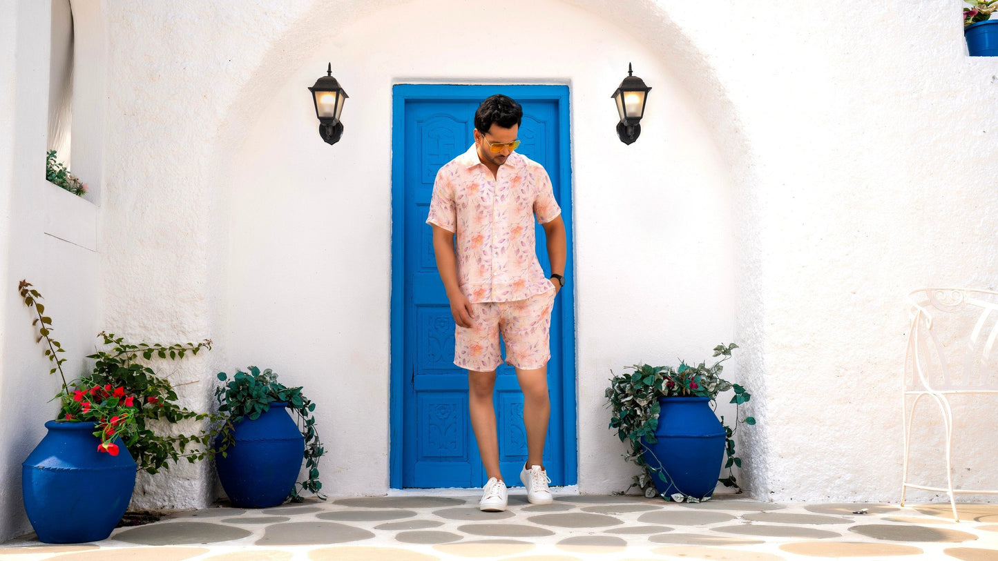 Noroke Linen Floral Co-ord Set Men - Swadesiicart