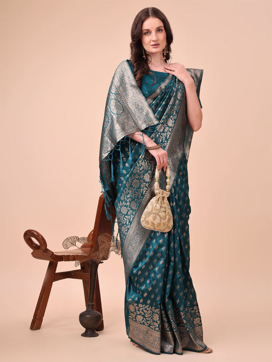 Astita Magenta Banarasi Silk Saree with Silver Zari Woven Pallu & Border - Wedding & Festive Wear Elegance | Swadesiicart