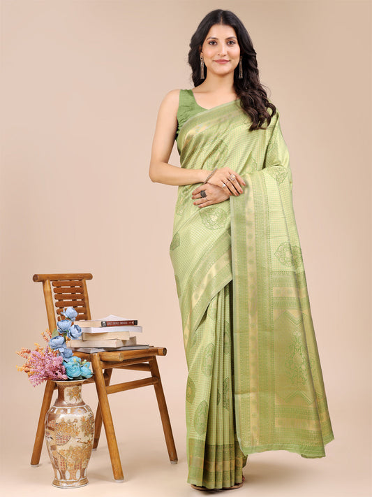Astita Light Green Banarasi silk Woven Zari Work Traditional Tassel Saree | Swadesiicart