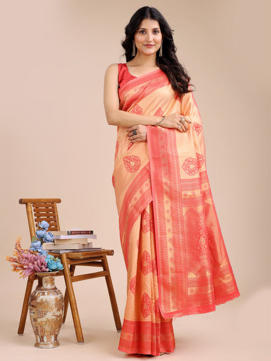 Astita Orange & Red Banarasi silk Woven Zari Work Traditional Tassel Saree | Swadesiicart