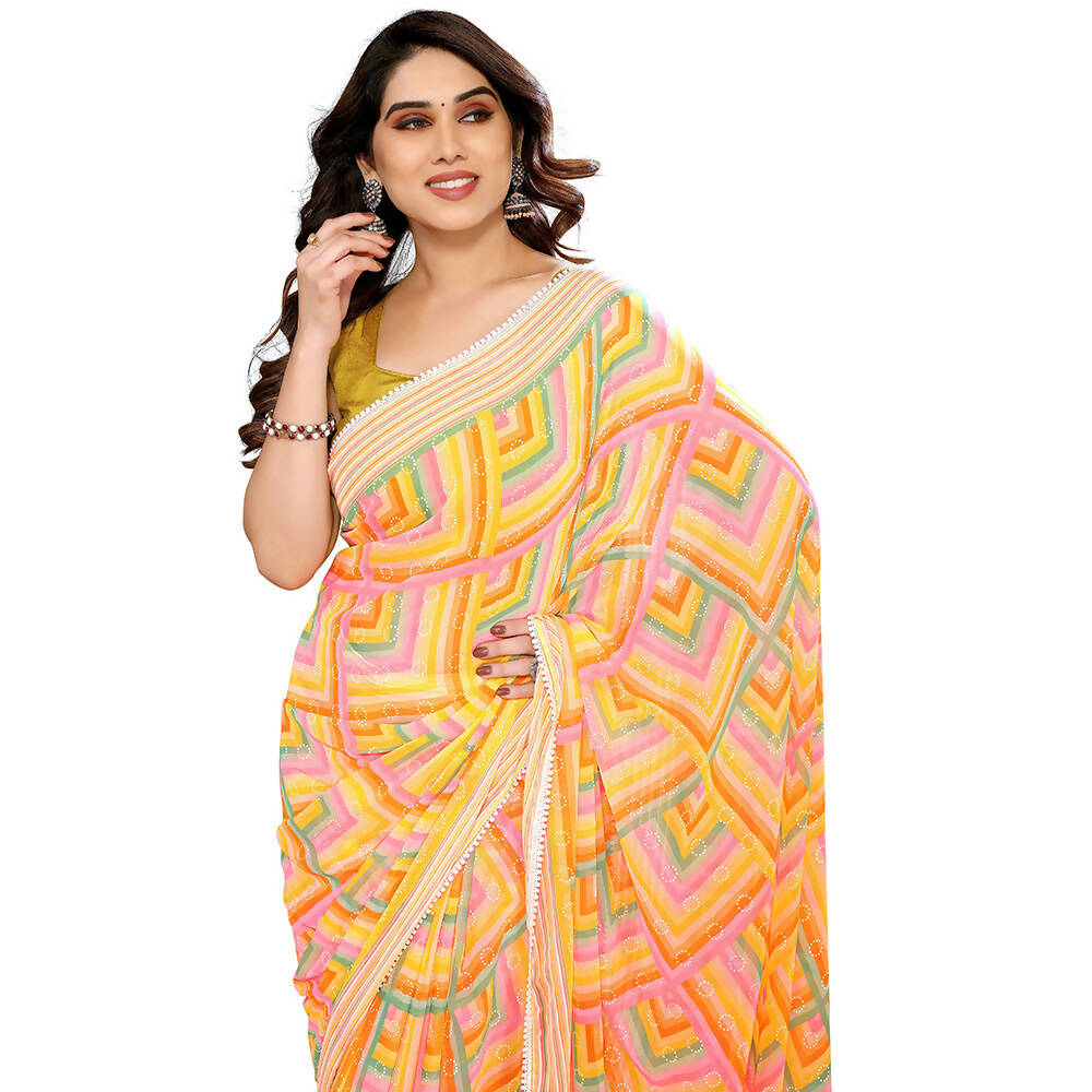 Women's Partywear Designer Yellow Georgette Fancy Saree - Satrangi | Swadesiicart