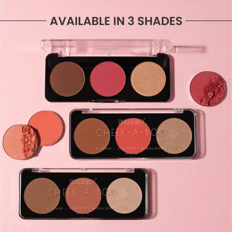 Swiss Beauty Cheek-A-Boo 3 In 1 Blusher Contour & Highlighter - 2 | Swadesiicart