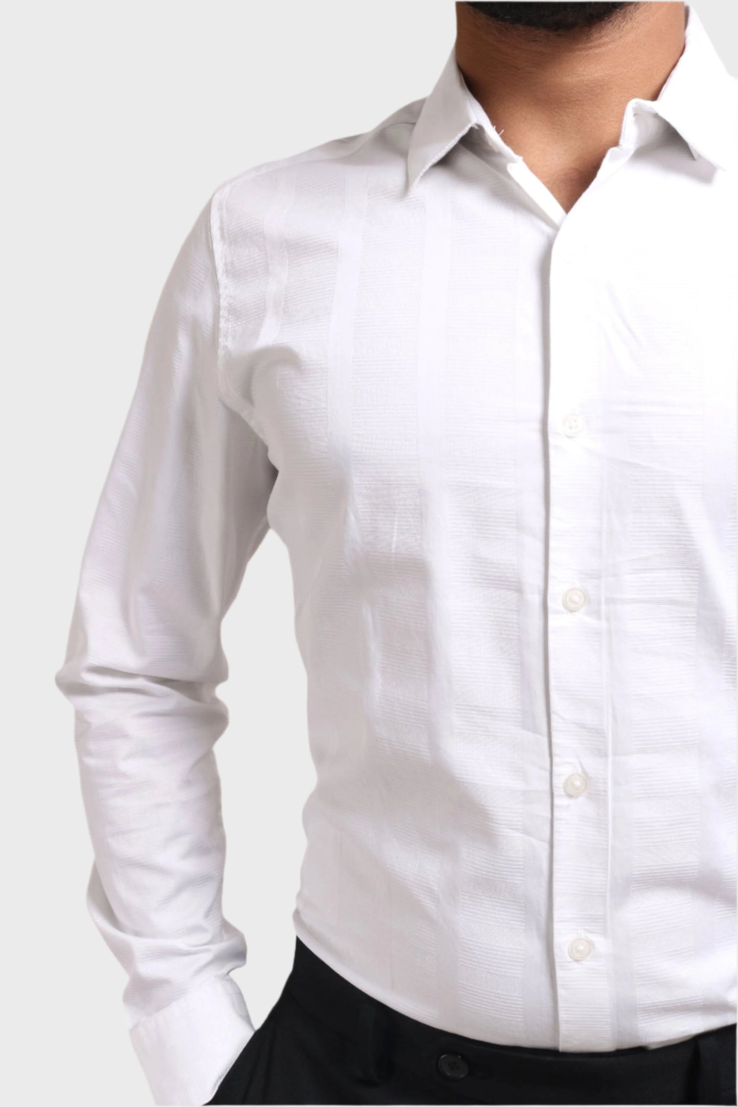 Xkind Men's White Dobby Self Stripe Slim Fit Shirt | Swadesiicart