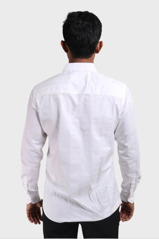 Xkind Men's White Dobby Self Stripe Slim Fit Shirt | Swadesiicart