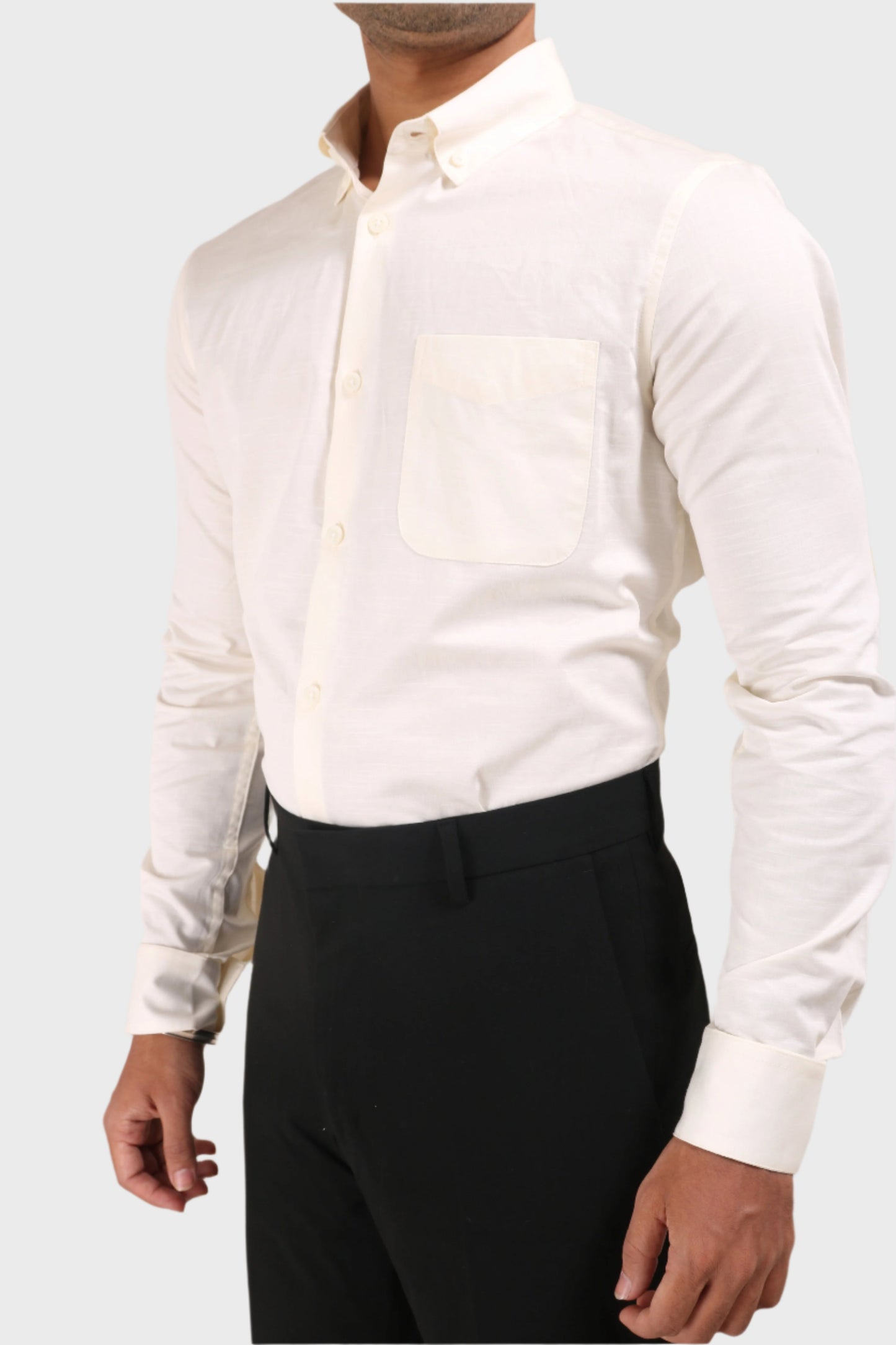 Jonesburg Off White Satin Slub Slim Fit Shirt | Swadesiicart